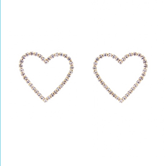 Gold Heart Rhinestone Stud Earrings - Picture 1 of 5